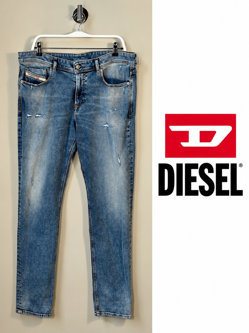 Diesel Industry Men’s W36 Distressed Light Wash Stretch Jeans Y2K